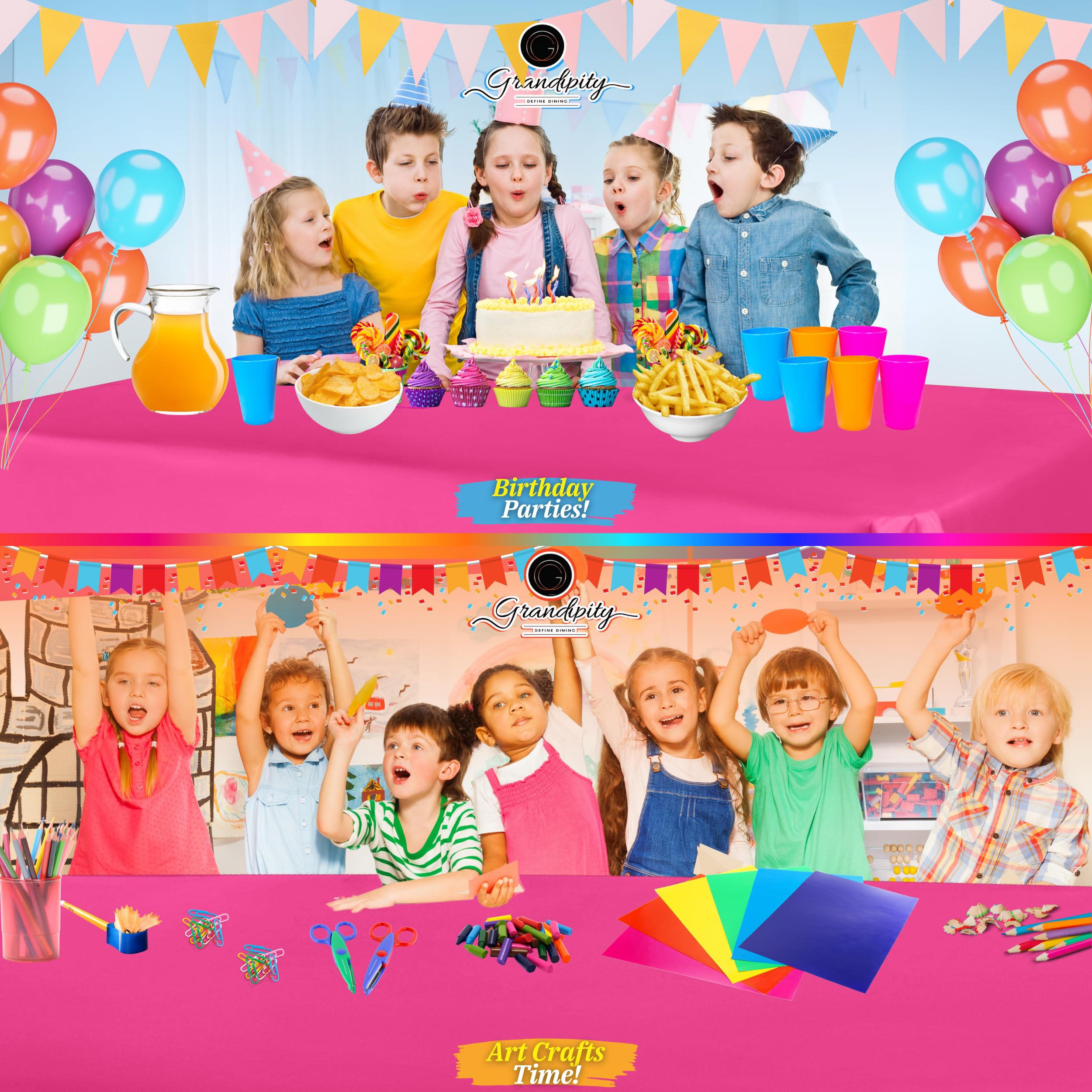 Grandipity Hot Pink Plastic Table Cloth Disposable (6 Pk) 54In X 108In Plastic Tablecloths For Rectangle Tables - Premium Party